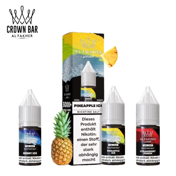 Al Fakher Nikotinsalz Liquid – Erfrischende Aromen wie Grape Mint (Traube, Minze), Gum Mint (Kaugummi, Minze), Berry Ice (Beeren, Kühle), Blackcurrant Ice (Schwarze Johannisbeeren, Eis), Blue Razz Lemonade (Blaue Himbeeren, Zitronenlimonade), Blueberry Gu